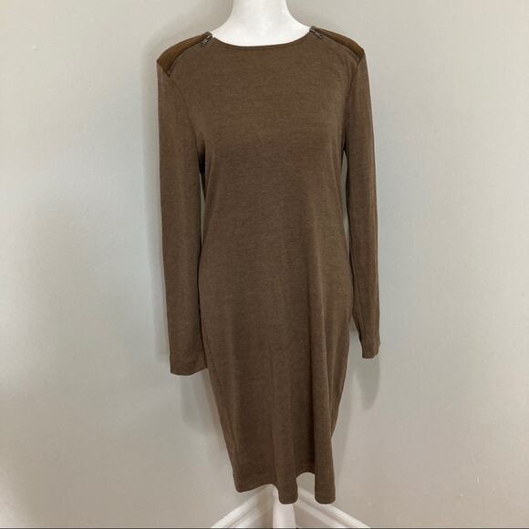 Vtg LRL Lauren Jeans Co Chocolate Dress size M Shoulder Zipper Suede detail - Picture 8 of 8